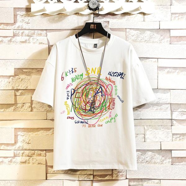 

men's t-shirts henchiry summer short sleeve casual t-shirt men and women fashion lovers big size clothes half loose pattern neutral top, White;black