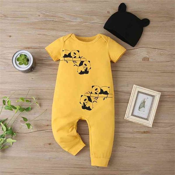 

infant born baby boys romper summer short sleeve o neck print panda rompers clothes outfits 210629, Blue