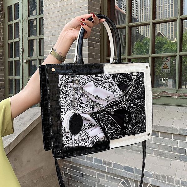 

evening bags crocodile pattern large capacity tote bag 2021 summer fashion black and white contrast color women's designer messenger
