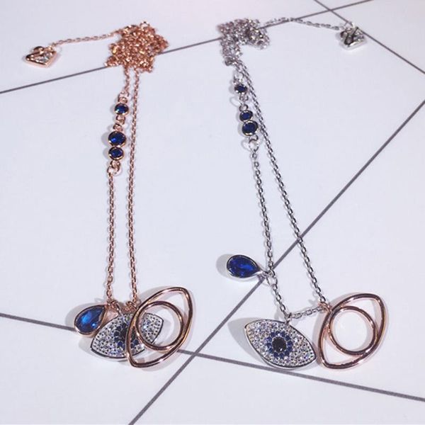 

pendant necklaces for women gold color cubic zirconia charm jewelry 1 pcs famous design double eyes short necklace, Silver
