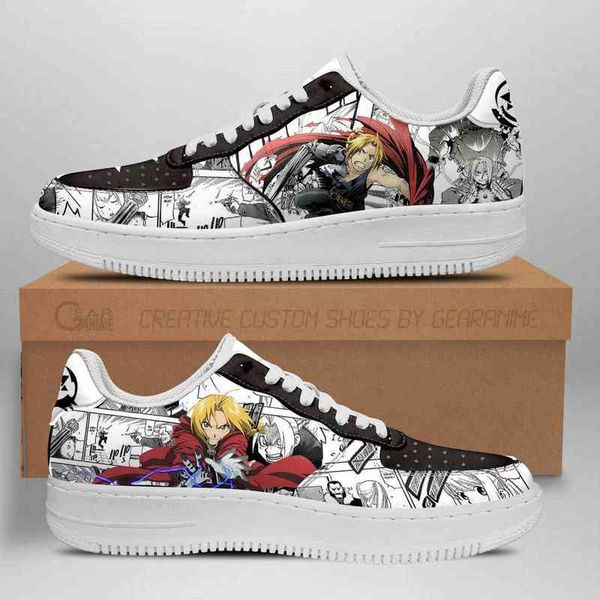 

diy anime fan sneakers metal alchemist shoes mixed manga style men's lightweight running casual knit, Black