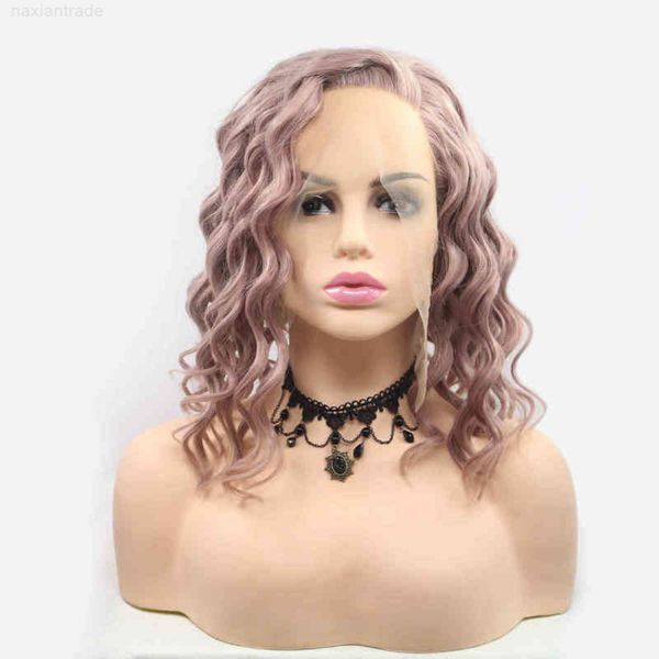 

selling mixed purple cake roll head hand woven front lace chemical fiber wig cover, Black