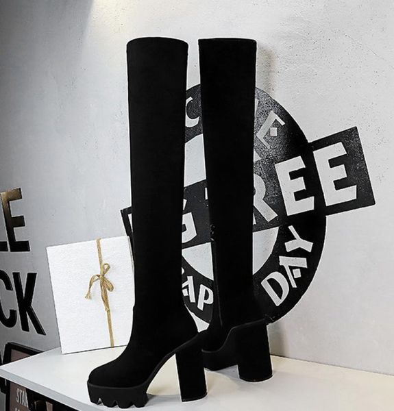 

boots 2021 womens black high heel thigh female fashion keep warm square knee lady casual