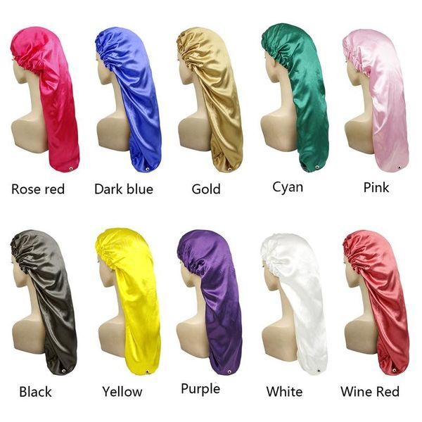 

two way sleeping satin bonnet cap for long hair hat wrap night caps, Blue;gray