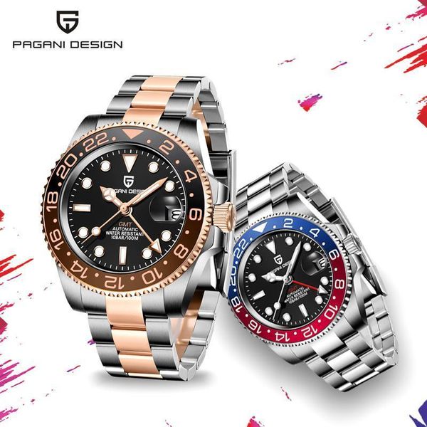 

wristwatches pagani design reloj hombre watch for men 40mm gmt mechanical watches sapphire crystal fashion automatic clock relogio masculino, Slivery;brown