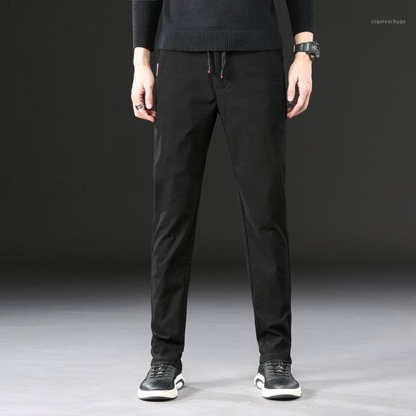 

men's pants 2021 spring autumn fashion slim fit men casual straight dress elastic business trousers for man size 28-36, Black