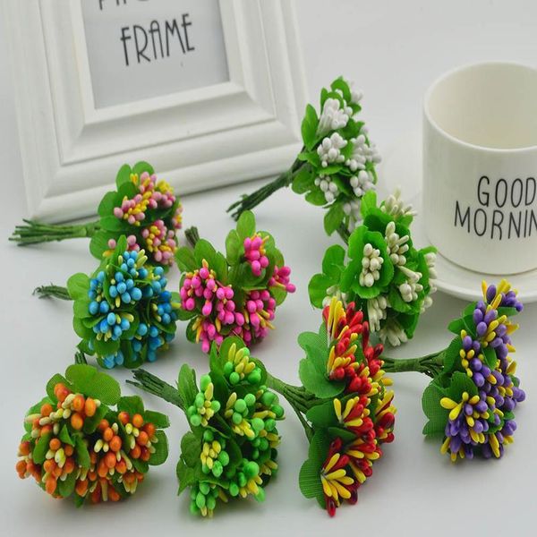 

10pcs slik stamen bouquet diy handwork wreaths home wedding decoration bride headdress scrapbooking box gifts artificial jllycq