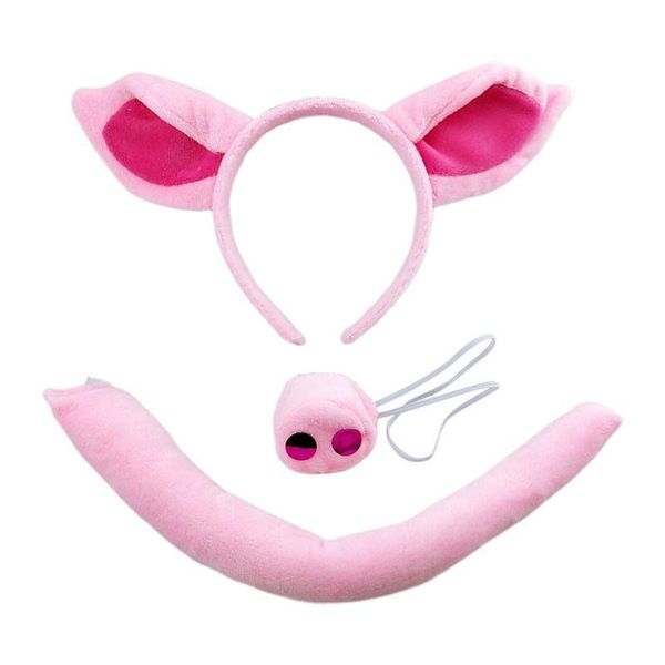 

party masks super soft pig ear headband nose tail halloween animal headdress dress up accessories pink piggy head hoop set cosplay props