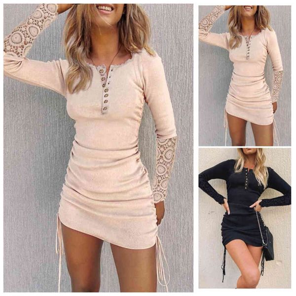 

women's long sleeve lace panel drawstring, Black;gray