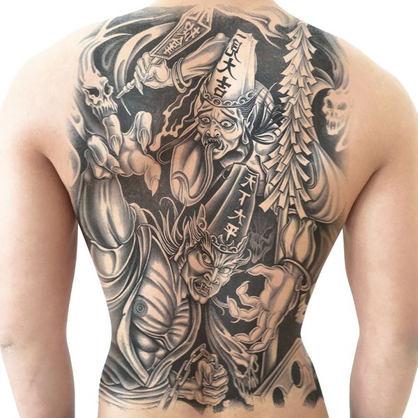 

2021 large picture black and white impermanence full back tattoo sticker waterproof men women lasting simulation