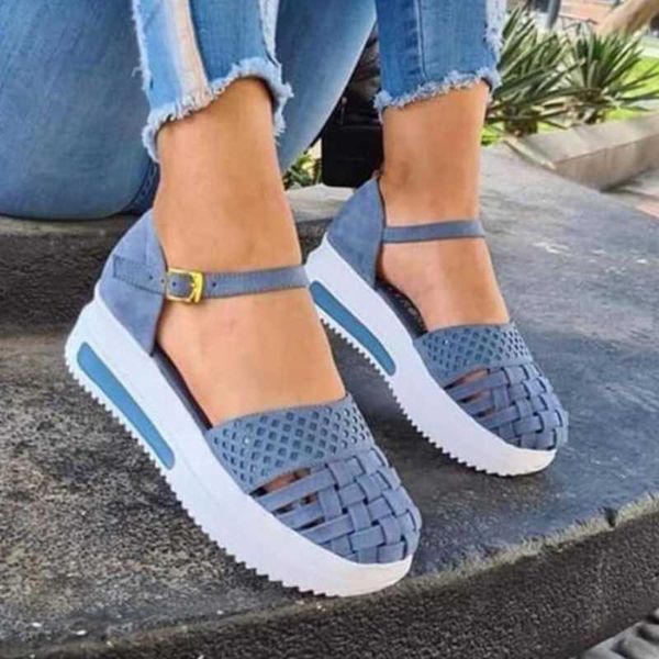 Fashion Women Hollow Out Sandals verão liso saltos sandálias feminino casual costura mulheres sapatos plataforma sandálias senhoras sandalias x0728