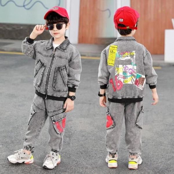 

piece two hip children's hop boys' spring suit, new coat, fashion and leisure net red in 2021, White