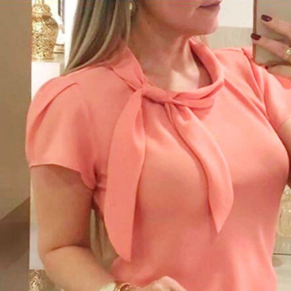 

elegant bow tie women shirt spring autumn ladies solid short sleeve shirts casual blouses vintage bluzka yj, White