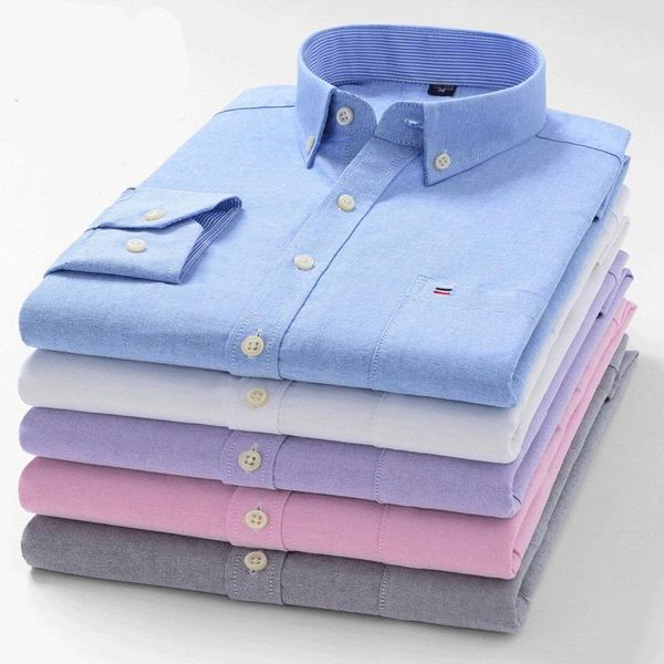 

men's casual shirts spring summer solid color shirt long sleeve cotton striped oxford embroidery logo, White;black