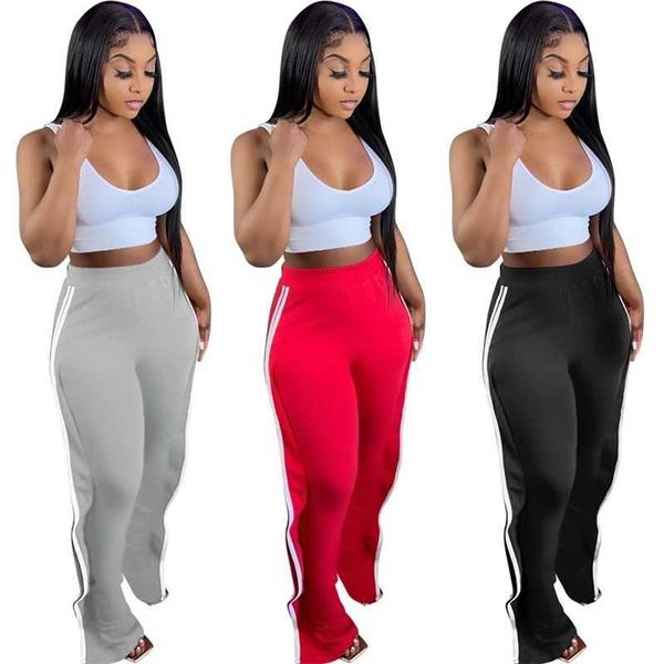 

tc088 solid color edging sportswear pants, Black