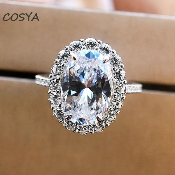 

cluster rings cosya 100% 925 sterling silver oval 8*12mm high carbon diamond shining wedding ring for women party fine jewelry birthday gift, Golden;silver