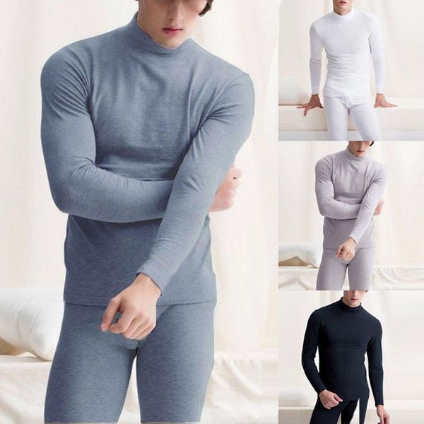 

2021 mens winter warm thermal underwear arrival autumn winter solid color 2 piece and pants set male clothing plus size, Black;white