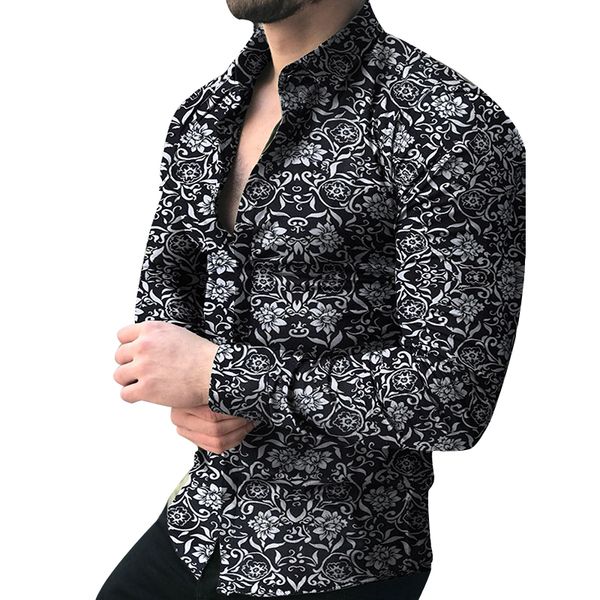 

2021 men's fashionable shirts printed floral fine kktp, White;black