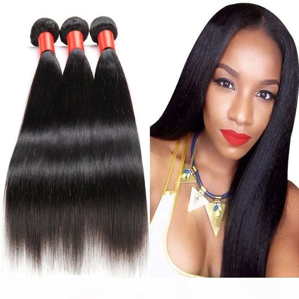 

indian peruvian malaysian cambodian virgin hair straight bundles dyeable 7a brazilian virgin human straight hair extensions, Black