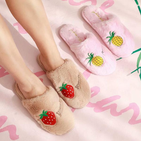 

slippers ivyye fruit style anime slipper cartoon winter warm indoor shoes soft plush stuffed home birthday gifts, Black