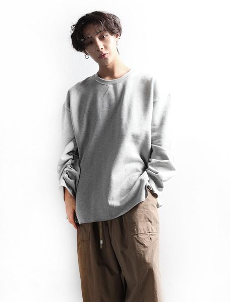 

men's t-shirts casual t-shirt versatile wash pleated loose round neck long sleeve personality large size top, White;black