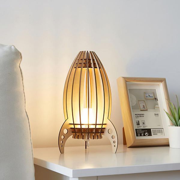 

table lamps wooden led space rocket lamp children's bedside creative wood boat warm light usb control bedroom