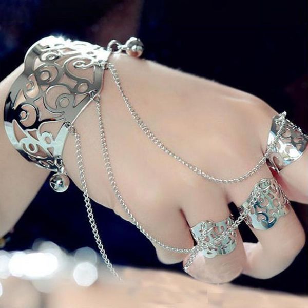 

bangle simple multilayer tassel slave bracelet gold silver color alloy finger chain harness hand jewelry accessories, Black