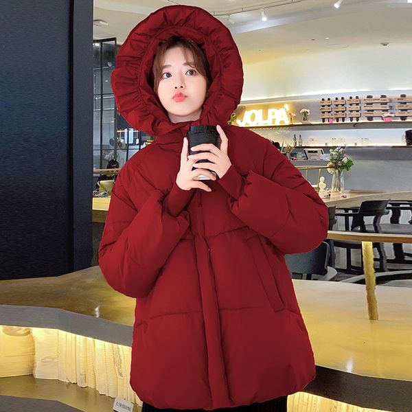

2021 New Winter Solid Woman's Jackets Casual Kawaii Female Hooded Coats Cotton Padded Thick Ladies Parkas with Pockets for Outwear Y5xl, Black
