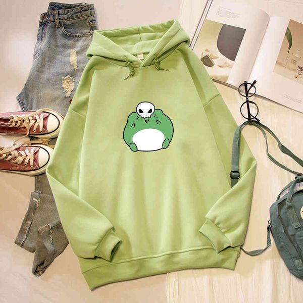 

women's hoodies & sweatshirts kawaii frog sweatshirt oversized harajuku aesthetic hoodie women autumn winter casual plus size feminino, Black