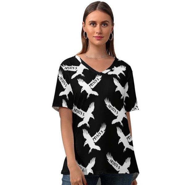 

women's t-shirt viking t shirt simple lady summer short-sleeve pattern v neck tshirt large, White