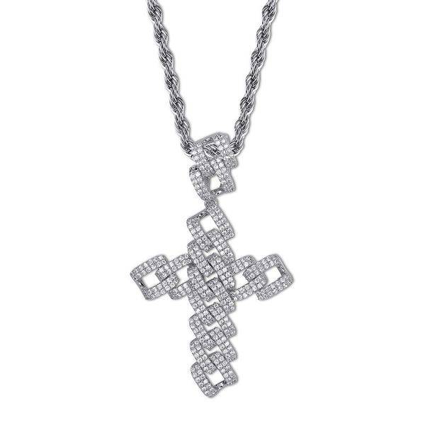 

hip hop iced out cross pendant necklace for men gifts 3 colors zircon geometric hollow out pendant necklace, Silver