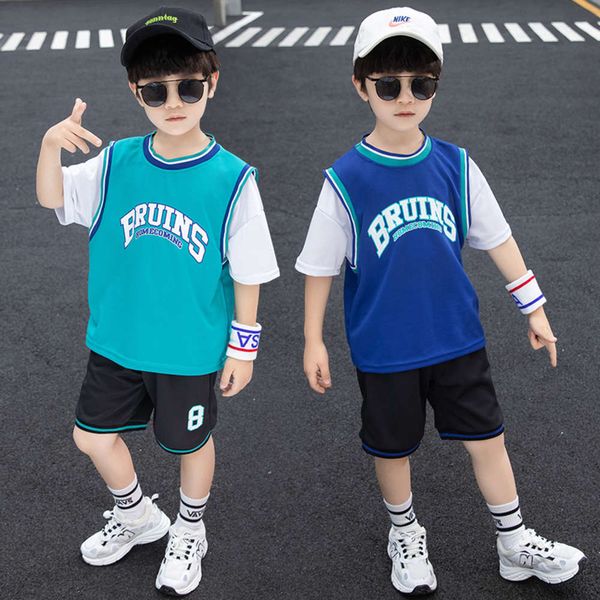 

boys' summer suit year handsome foreign style zhongda'er children's net red fashionable basketball, White