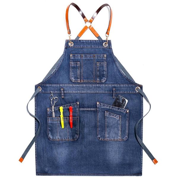 

chef apron adjustable barista with pockets kitchen cooking baking drop aprons