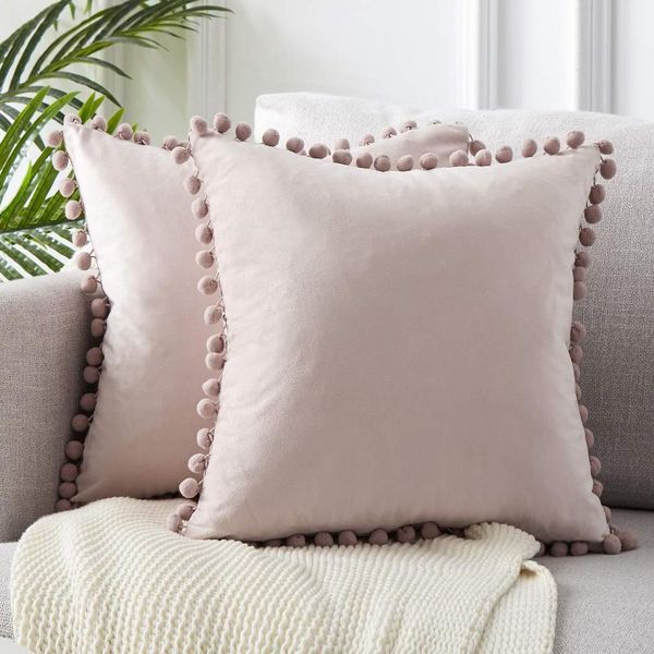

cushion cover soft velvet decorative cushion covers with ball home decor for sofa bedroom pillowcase pink beige pillow cover