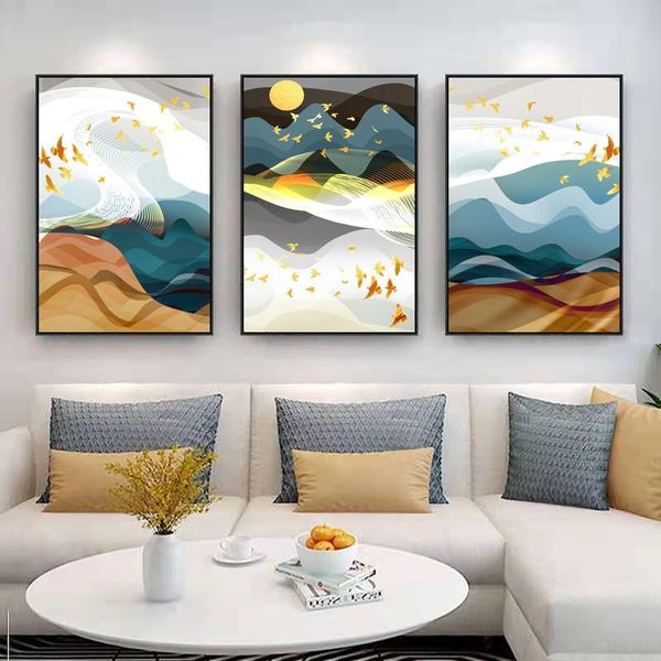 

paintings nordic golden line landscape bird living room decoration painting crystal porcelain dining bedroom mural