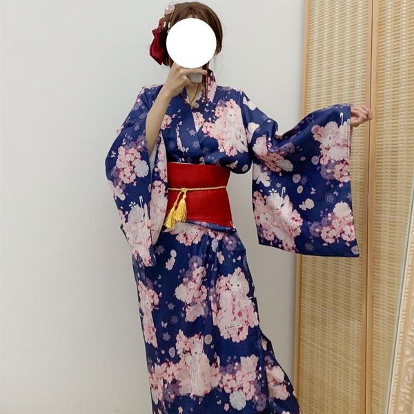 

ethnic clothing women kimono gown with obi print flower geisha cosplay costumes traditional japanese ladies dance performance d, Red