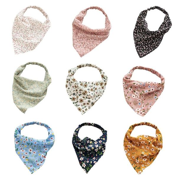 

scarves 50le pastoral style vintage floral print elastic hair scarf headband women girls triangle head kerchief turban boho bandana, Blue;gray