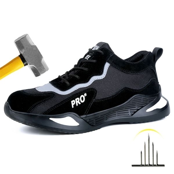 Homens Trabalho Sapatos de Segurança Steel Toe Anti-Smashing Wear Telhado Luz Confortável Puncional à Prova de Pensão Resistência à Prego Segurança 211217