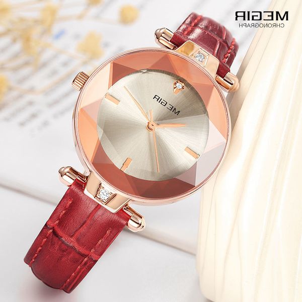 

megir women's analogue quartz watches leather strap simple wristwatch lady brand luxury clock relogios feminino ml4209 red, Slivery;brown