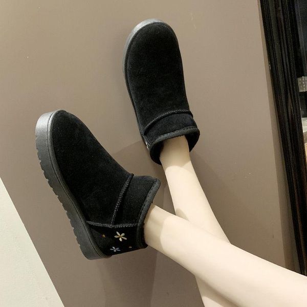 

boots snow women's winter thick short tube cotton shoes warm wild students plus velvet brea, Black