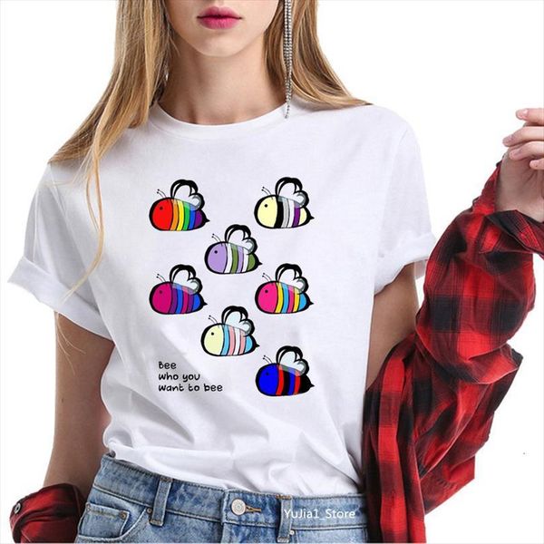 

vaporwave lgbt and women harajuku mens t shirt kawaii rainbow bees printed funny pride love tee femme white summer top, White;black