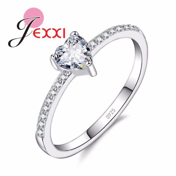 

wedding rings simple 925 sterling silver heart crystal engagement for woman bands jewelry valentine's days anillos gift, Slivery;golden
