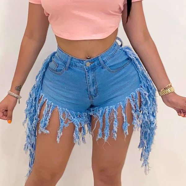 

plus size fashion tassel denim shorts women high waist casual straight club shorts jeans summer 210301, White;black