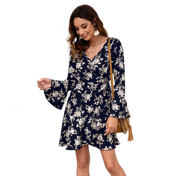 

print casual dresses women's long sve drs in autumn, Black;gray