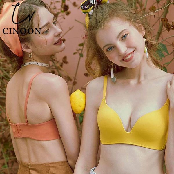 

cinoon fashion bras for women push up lingerie seamless bra bralette wire brassiere solid color underwear intimates, Red;black