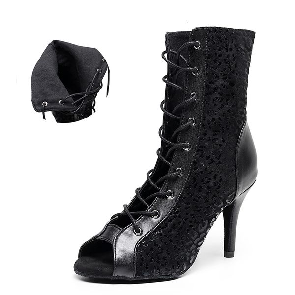 

2021 new women high latin black leopard hgih heel ballroom salsa boots for girls flock pratice modern dance shoes 5rl2 bemi
