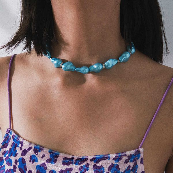 

jewelry personality geometric micro inlay temperament creative jelly color shaped pearl inlaid diamond necklac, Silver