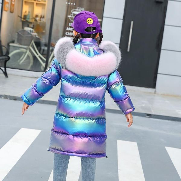 

down coat children's jacket, boys' and girls' thickened warm, long hairy collar, wash free, Blue;gray