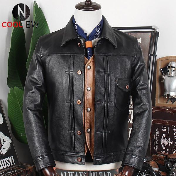 

men's leather & faux 2021 black japan casual style genuine jacket men plus size 4xl real natural cowhide spring slim fit short 507 coat