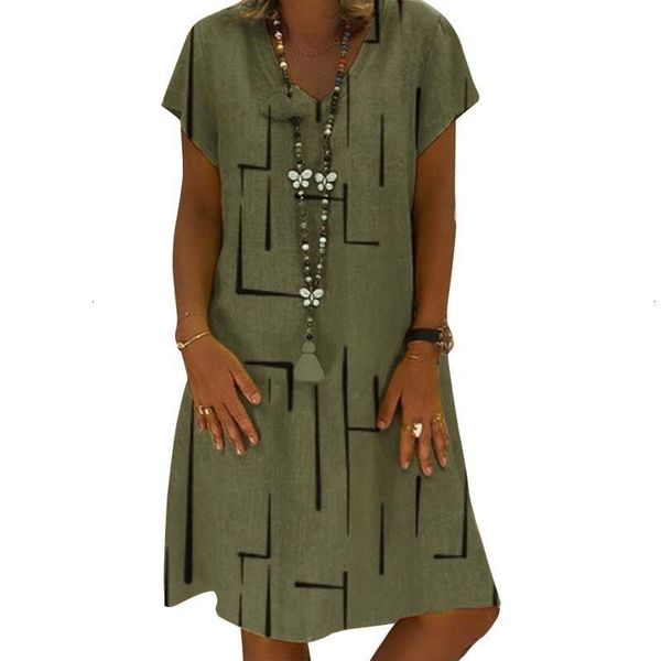 

2021 summer midi women print v-neck short sleeve plus size es female beach yellow m03n, Black;gray
